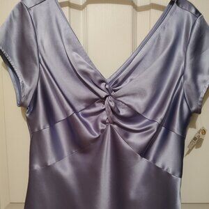 TALBOTS SILK TWIST KNOT TANK FRONT EMPIRE WAIST V-NECK CAP SLEEVES BLUE SZ 8